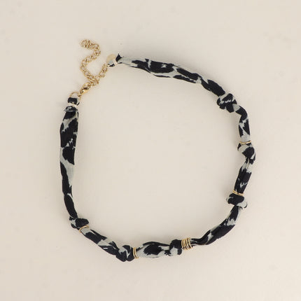 Collier - ruban bandana et anneaux en acier inoxydable