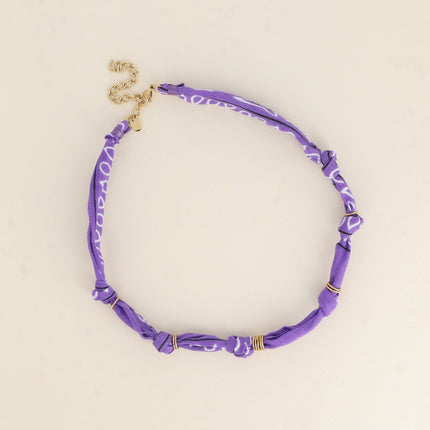 Collier - ruban bandana et anneaux en acier inoxydable