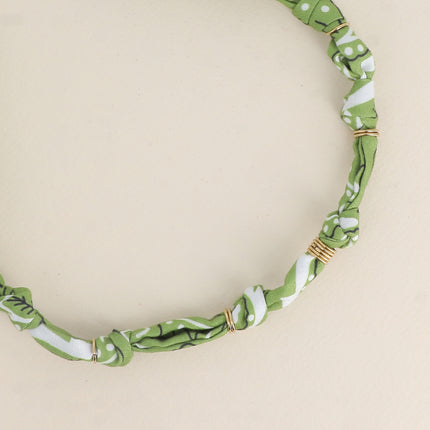 Collier - ruban bandana et anneaux en acier inoxydable