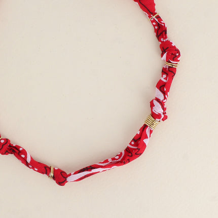 Collier - ruban bandana et anneaux en acier inoxydable