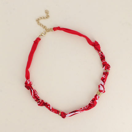 Collier - ruban bandana et anneaux en acier inoxydable