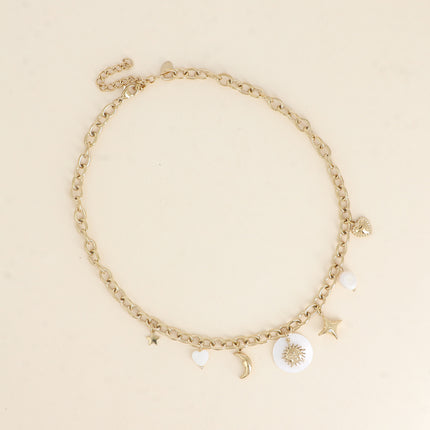 Collier Nacrea - breloques (nacre, étoile, coeur, lune, soleil, perles d'eau douce)