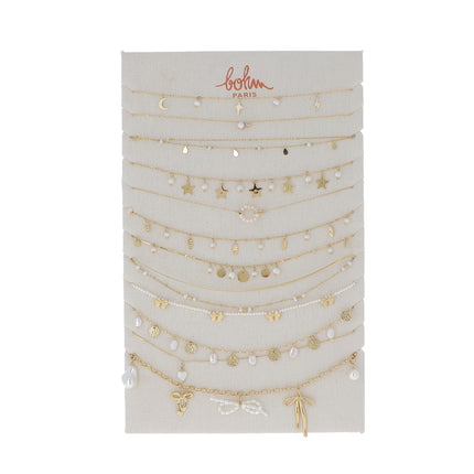 Kit de 24 (12+12) colliers - doré et perles d'eau douce - prix moyen de 7,40€/pc - Présentoir offert