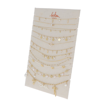 Kit de 24 (12+12) colliers - doré et perles d'eau douce - prix moyen de 7,40€/pc - Présentoir offert