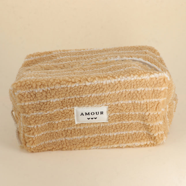 Grande trousse - effet moumoute, AMOUR et 3 coeurs - 23 x 14 x 12 cm