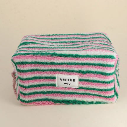 Grande trousse - effet moumoute, AMOUR et 3 coeurs - 23 x 14 x 12 cm