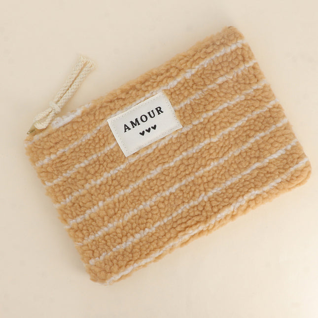 Trousse - effet moumoute, AMOUR et 3 coeurs - 20 x 14 cm