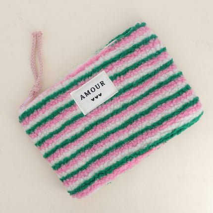Trousse - effet moumoute, AMOUR et 3 coeurs - 20 x 14 cm