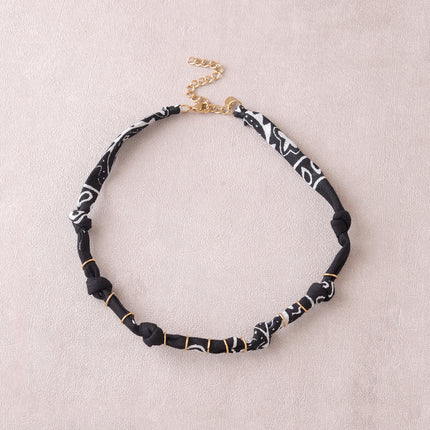 Collier - ruban bandana et anneaux en acier inoxydable