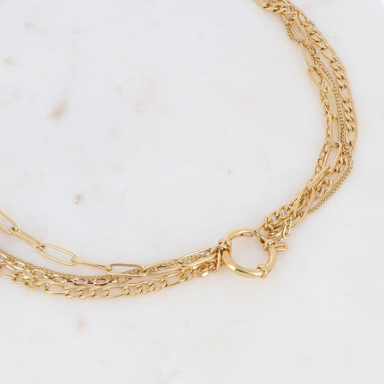 Collier 4 rangs - mousqueton et 4 mailles gourmettes, ovales, forçat