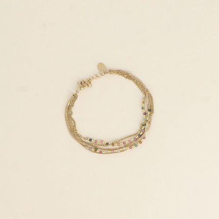 Bracelet Ellyn - 5 rangs, mailles miroir, forçat et torsadée avec pierres naturelles