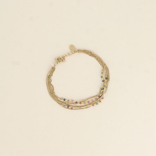 Bracelet Ellyn - 5 rangs, mailles miroir, forçat et torsadée avec pierres naturelles