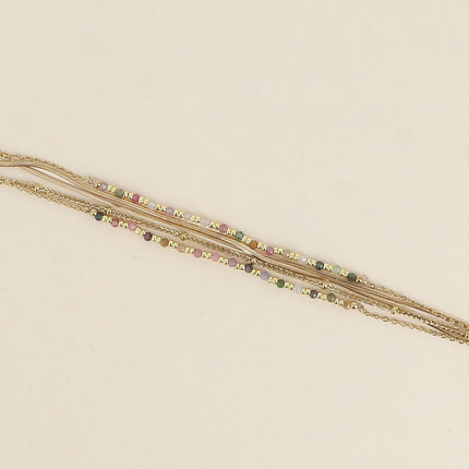 Bracelet Ellyn - 5 rangs, mailles miroir, forçat et torsadée avec pierres naturelles