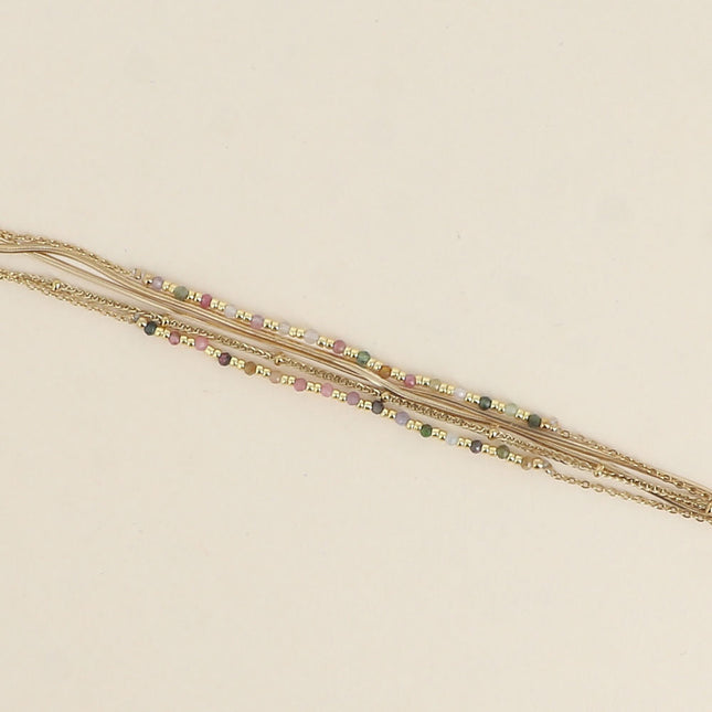 Bracelet Ellyn - 5 rangs, mailles miroir, forçat et torsadée avec pierres naturelles