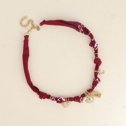 Collier - ruban, breloques (soleil, coeur, plaquette LOVE, lune)