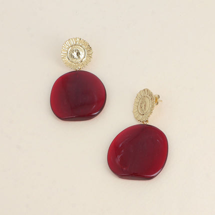 Boucles pendantes Adélaïde - fleur texturée et pièce en acétate