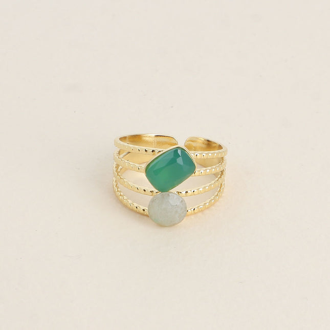 Lolita Ring - 4 ridged rows with natural stones