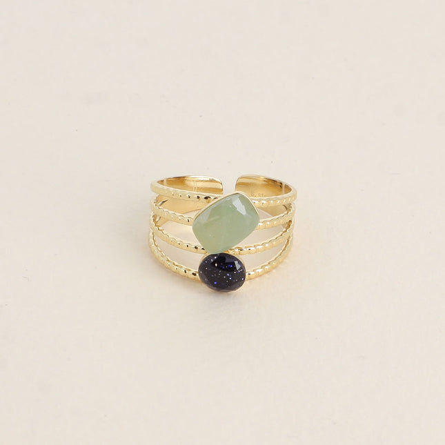 Lolita Ring - 4 ridged rows with natural stones