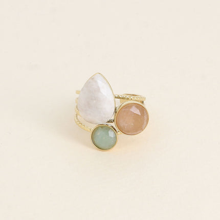 Bague - pierres naturelles goutte et rondes