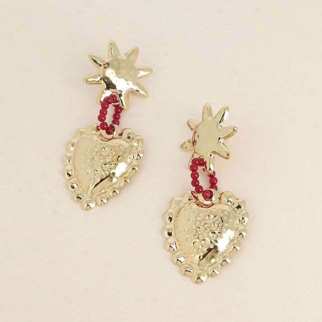 Dangle earrings - sun, pearls and textured heart