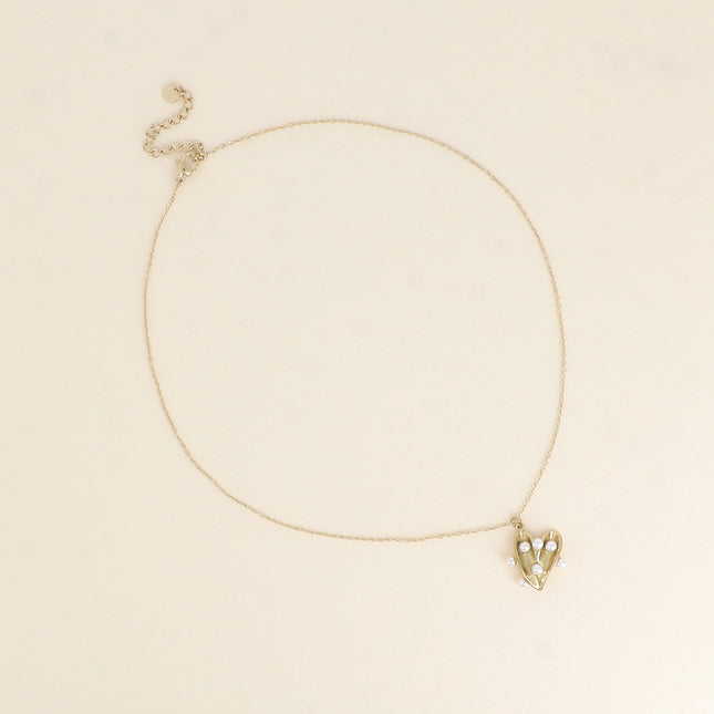 Necklace - heart pendant and small white resin balls