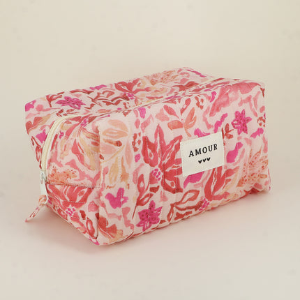 Grande trousse - AMOUR, 3 coeurs, motifs - 23 x 12 cm