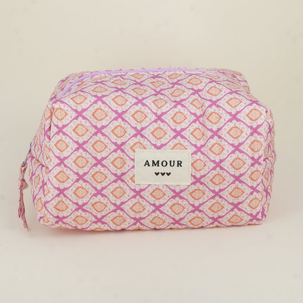 Grande trousse - AMOUR, 3 coeurs, motifs - 23 x 12 cm