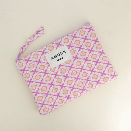 Trousse - AMOUR, 3 coeurs, motifs - 20 x 14 cm
