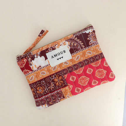 Trousse - AMOUR, 3 coeurs, motifs - 20 x 14 cm
