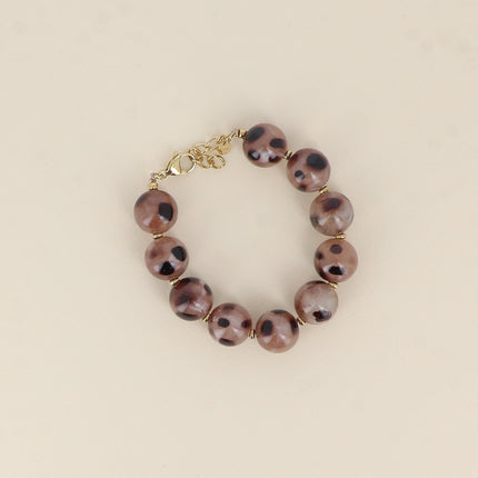 Bracelet on cable - leopard print resin ball beads