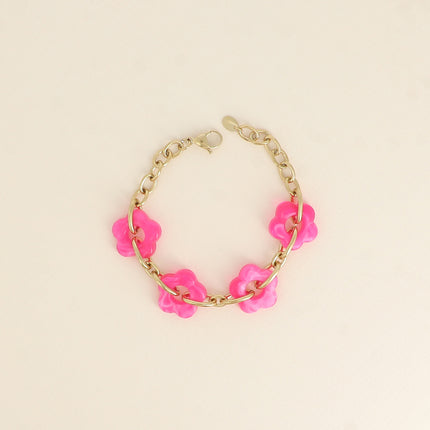 Bracelet - 4 fleurs en résine et maillons ovales