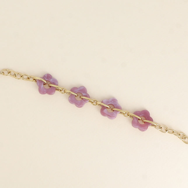 Bracelet - 4 fleurs en résine et maillons ovales