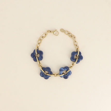Bracelet - 4 fleurs en résine et maillons ovales