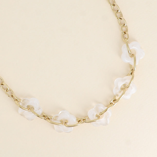 Collier - 5 fleurs en résine et maillons ovales