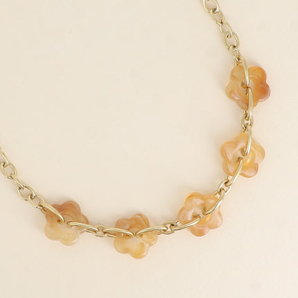 Collier - 5 fleurs en résine et maillons ovales
