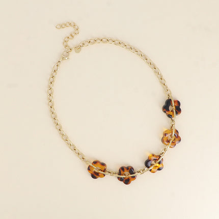 Collier - 5 fleurs en résine et maillons ovales