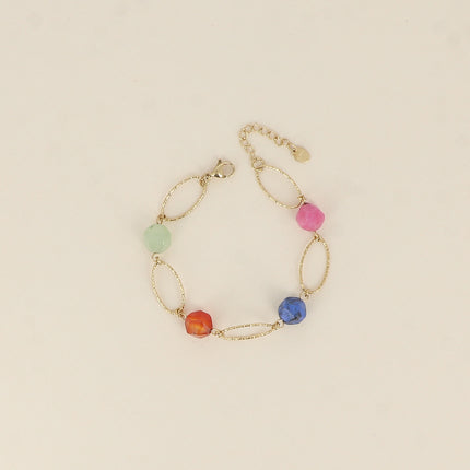 Bracelet - maillons ovales striés et pierres naturelles