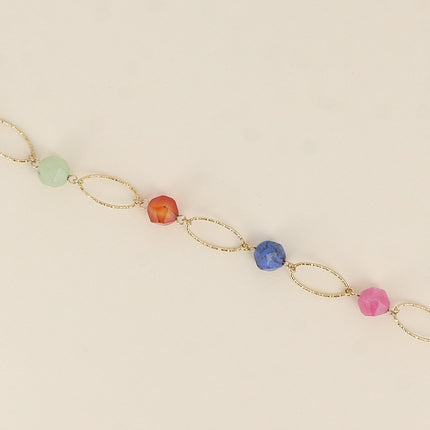 Bracelet - maillons ovales striés et pierres naturelles