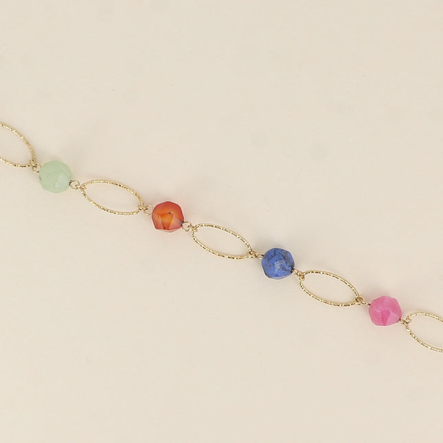 Bracelet - maillons ovales striés et pierres naturelles