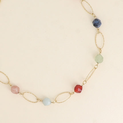 Necklace - oval grooved links and natural stones
