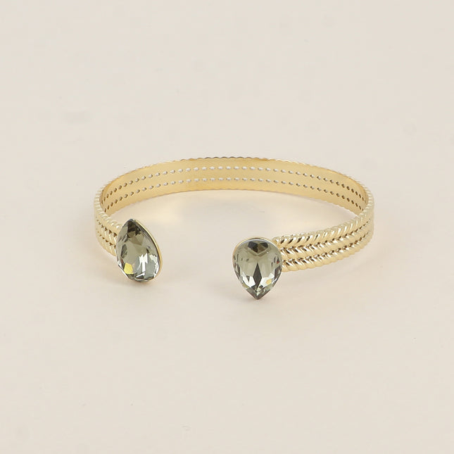 Jonc - anneau tressé orné de 2 cristaux Swarovski® en forme de goutte