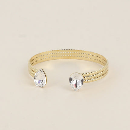 Jonc - anneau tressé orné de 2 cristaux Swarovski® en forme de goutte