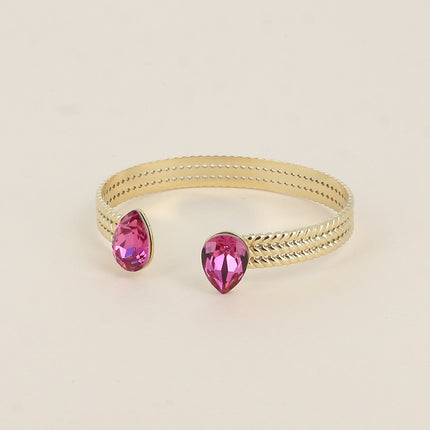 Jonc - anneau tressé orné de 2 cristaux Swarovski® en forme de goutte