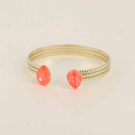 Jonc - anneau tressé orné de 2 cristaux Swarovski® en forme de goutte