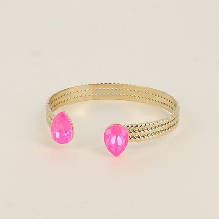 Jonc - anneau tressé orné de 2 cristaux Swarovski® en forme de goutte