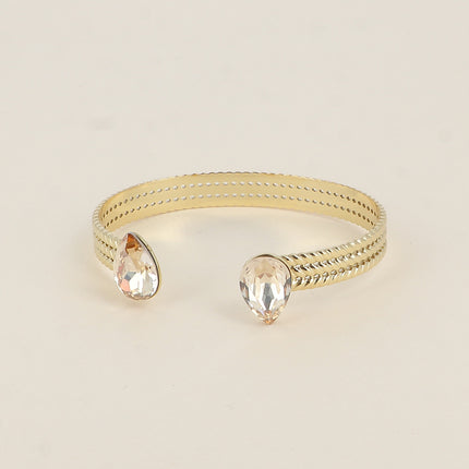 Jonc - anneau tressé orné de 2 cristaux Swarovski® en forme de goutte