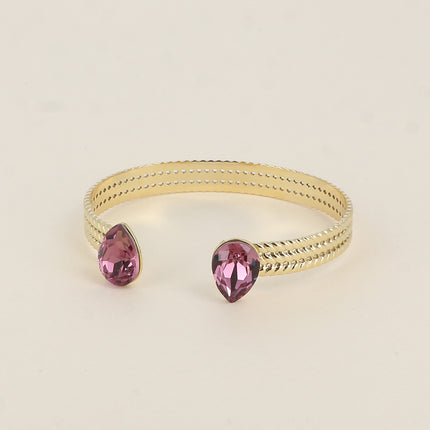 Jonc - anneau tressé orné de 2 cristaux Swarovski® en forme de goutte