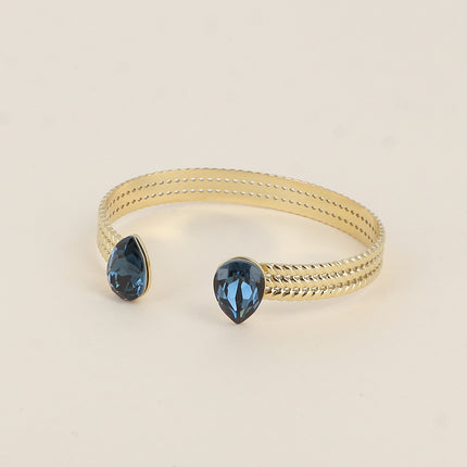 Jonc - anneau tressé orné de 2 cristaux Swarovski® en forme de goutte
