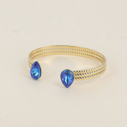 Jonc - anneau tressé orné de 2 cristaux Swarovski® en forme de goutte