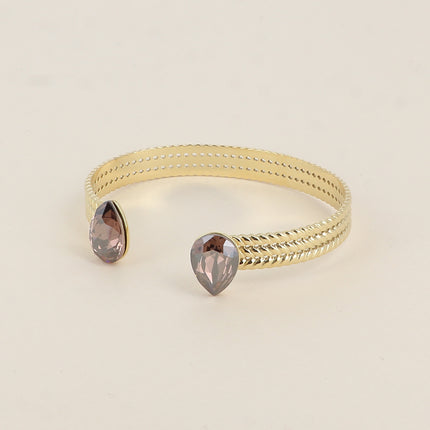 Jonc - anneau tressé orné de 2 cristaux Swarovski® en forme de goutte